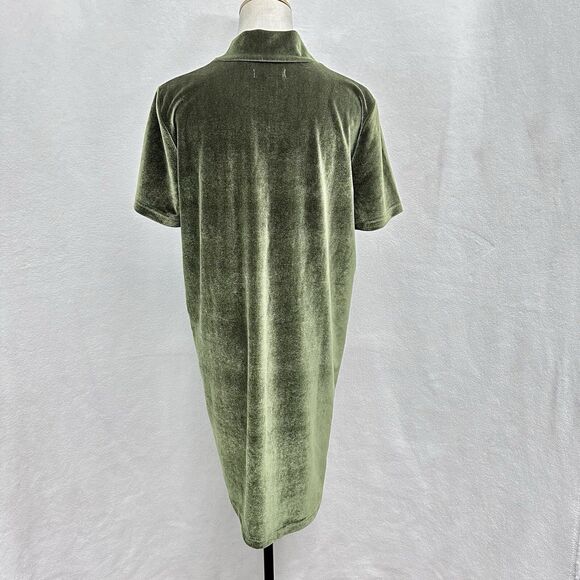 Madewell Velvet Dress Large Mini Shift Green Short Sleeve Mock Neck Stretchy - Picture 5 of 12